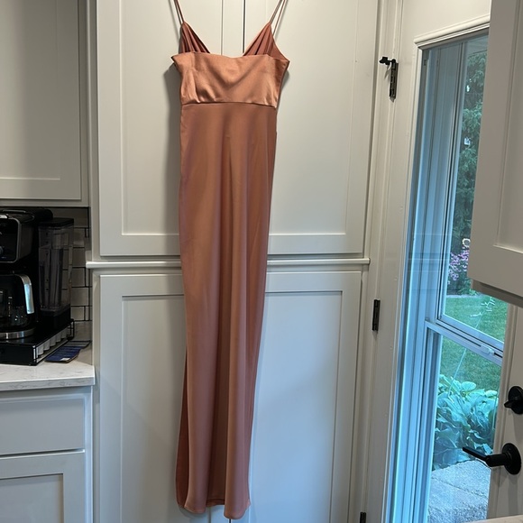 BHLDN Anthropologie Freya Satin Charmeuse Dress Gown Rose Champagne Size 6 NWT - Picture 9 of 16